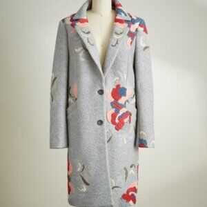 Sundance Embroidered Wool Tatiana Coat Gray sz PM Medium Petite  Rare!